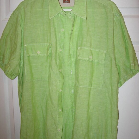 Michael Kors Button Down Short Sleeve Linen Cotton Shirt Men's Large Green - Picture 1 of 3